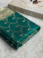 Banarasi Satin Silk Saree Jaal Pattern in Rama Shades SS14