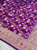 Banarasi Pure Katan Silk Saree with Minakari Jaal Pattern in Cross Purple Shades Shades PKM03