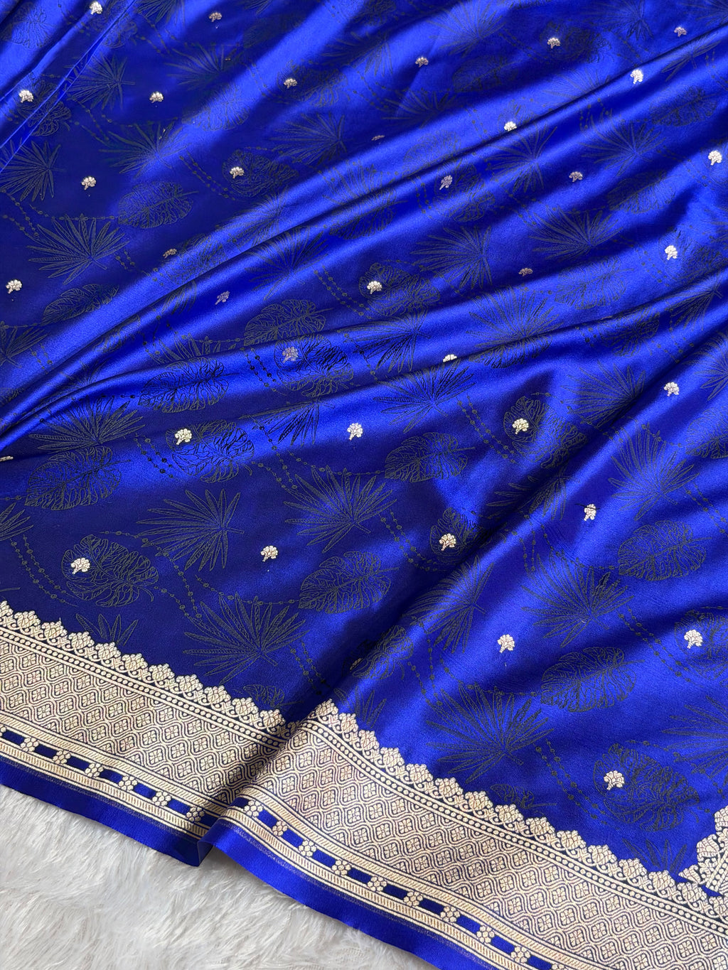 Banarasi Mashru Satin Silk Saree Tanchoi Pattern Royal Blue Shades MSK35