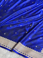 Banarasi Mashru Satin Silk Saree Tanchoi Pattern Royal Blue Shades MSK35
