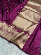 Banarasi Pure Katan Silk Saree Handwoven Kaduwa Boota Pattern with Minakari work in Wine Shades PKH02