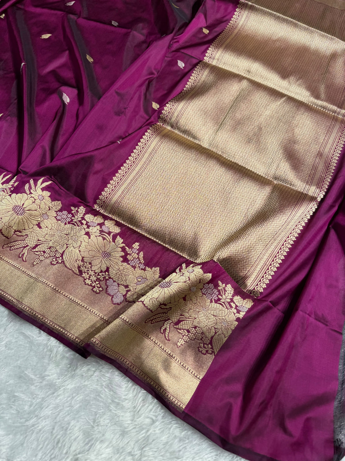 Banarasi Pure Katan Silk Saree Handwoven Kaduwa Boota Pattern with Minakari work in Wine Shades PKH02