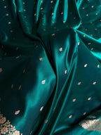 Banarasi Mashru Satin Silk Saree Booti Pattern Dark Peacock Shades MSK31
