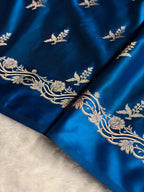 Banarasi Satin Katan Silk Saree Booti Pattern in German Blue Shades SK13