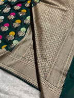 Banarasi Pure Katan Silk Saree with Minakari Boota Pattern in Dark Bottle Green Shades PKM09