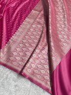 Banarasi Mashru Satin Silk Saree Tanchoi Pattern Baby Pink Shades MSK20