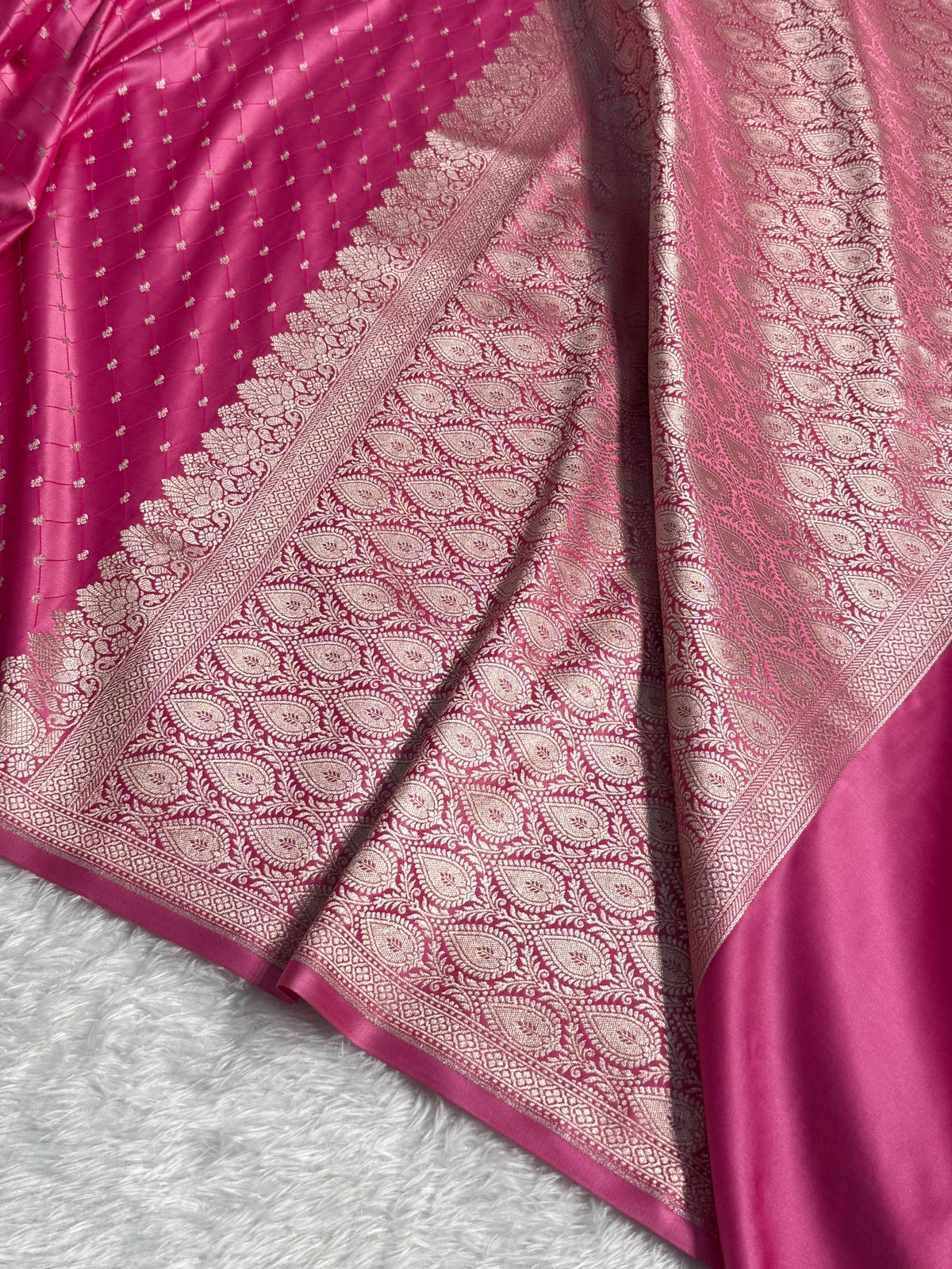 Banarasi Mashru Satin Silk Saree Tanchoi Pattern Baby Pink Shades MSK20