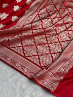 Banarasi Mashru Satin Silk Saree Boota Pattern Red Shades MSK15