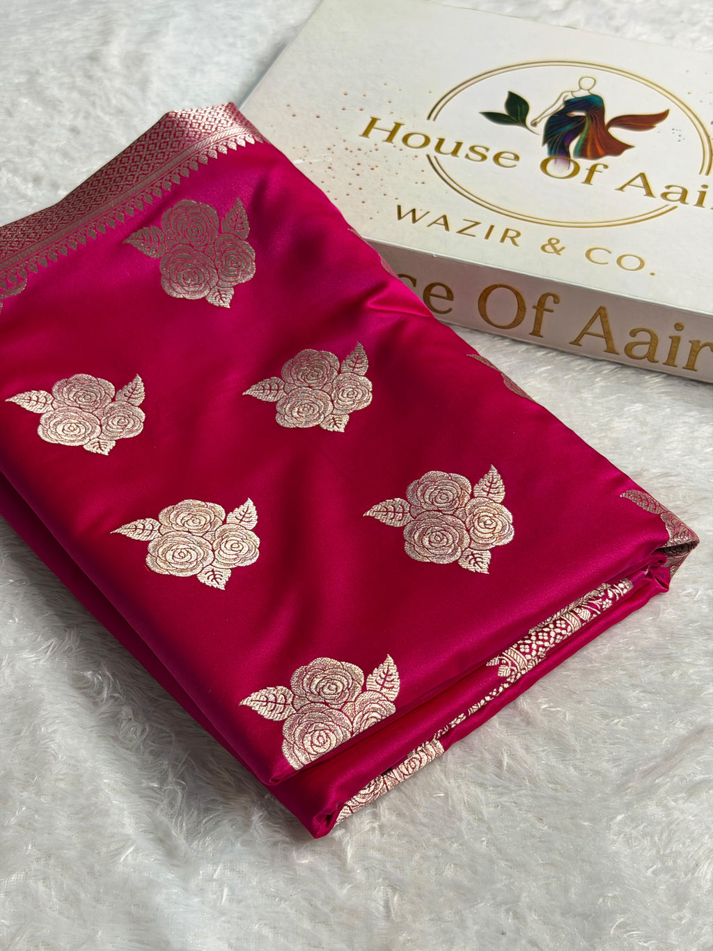 Banarasi Mashru Satin Silk Saree Boota Pattern Rani Shades MSK15