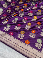 Banarasi Pure Katan Silk Saree with Minakari Boota Pattern in Purple Shades Shades PKM06