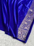 Banarasi Satin Katan Silk Saree Dot Booti Pattern in Royal Blue Shades SK11