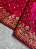 Banarasi Satin Silk Saree Booti Pattern in Cross Rani Shades SS10
