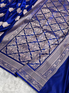 Banarasi Mashru Satin Silk Saree Boota Pattern Royal Blue Shades MSK15