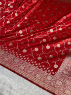 Banarasi Satin Silk Saree Jaal Pattern in Red Shades SS11
