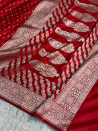 Banarasi Mashru Satin Silk Saree Booti Pattern Red Shades MSK18