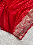 Banarasi Satin Silk Saree Jaal Pattern in Red Shades SS11