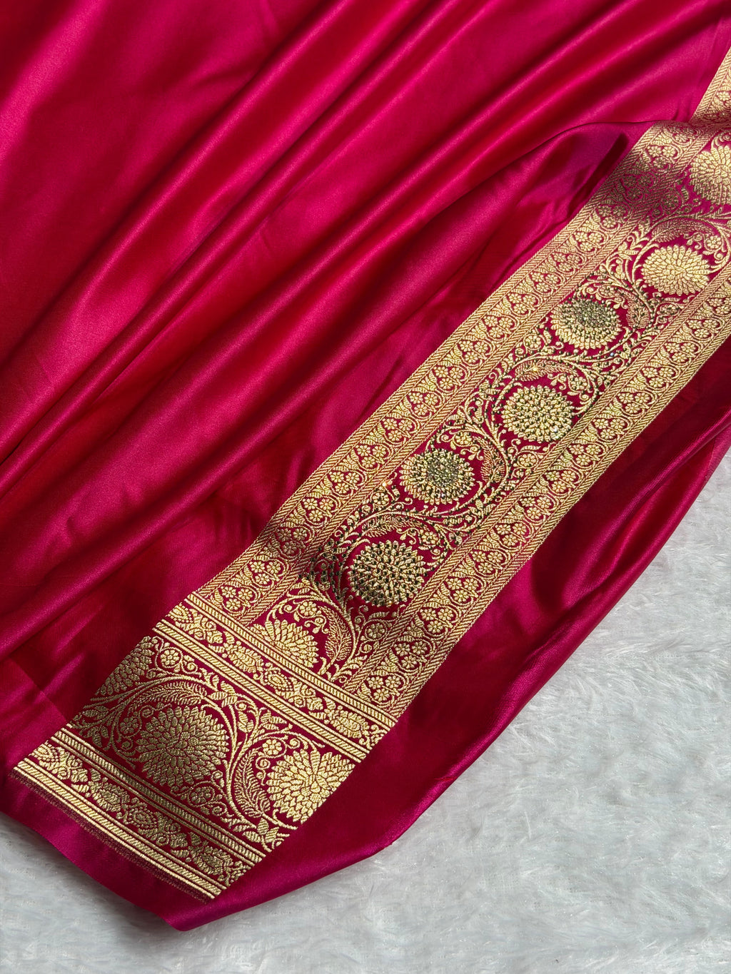 Bridal Banarasi Katan Satin Silk Saree Booti Pattern with Swarovski Work in Rani Pink Shades BSK02