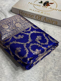Banarasi Satin Silk Saree Cross Pattern in Royal Blue Shades SS09