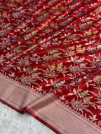 Banarasi Mashru Satin Silk Saree Floral Minakari Jaal Pattern In Red Shades MSC09