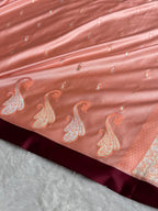 Banarasi Mashru Satin Silk Saree Booti Pattern In Peach Shades MSK42