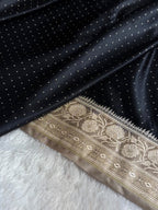 Banarasi Mashru Satin Silk Saree Floral Dot Pattern In Contrast Black with Cream Shades MSC10