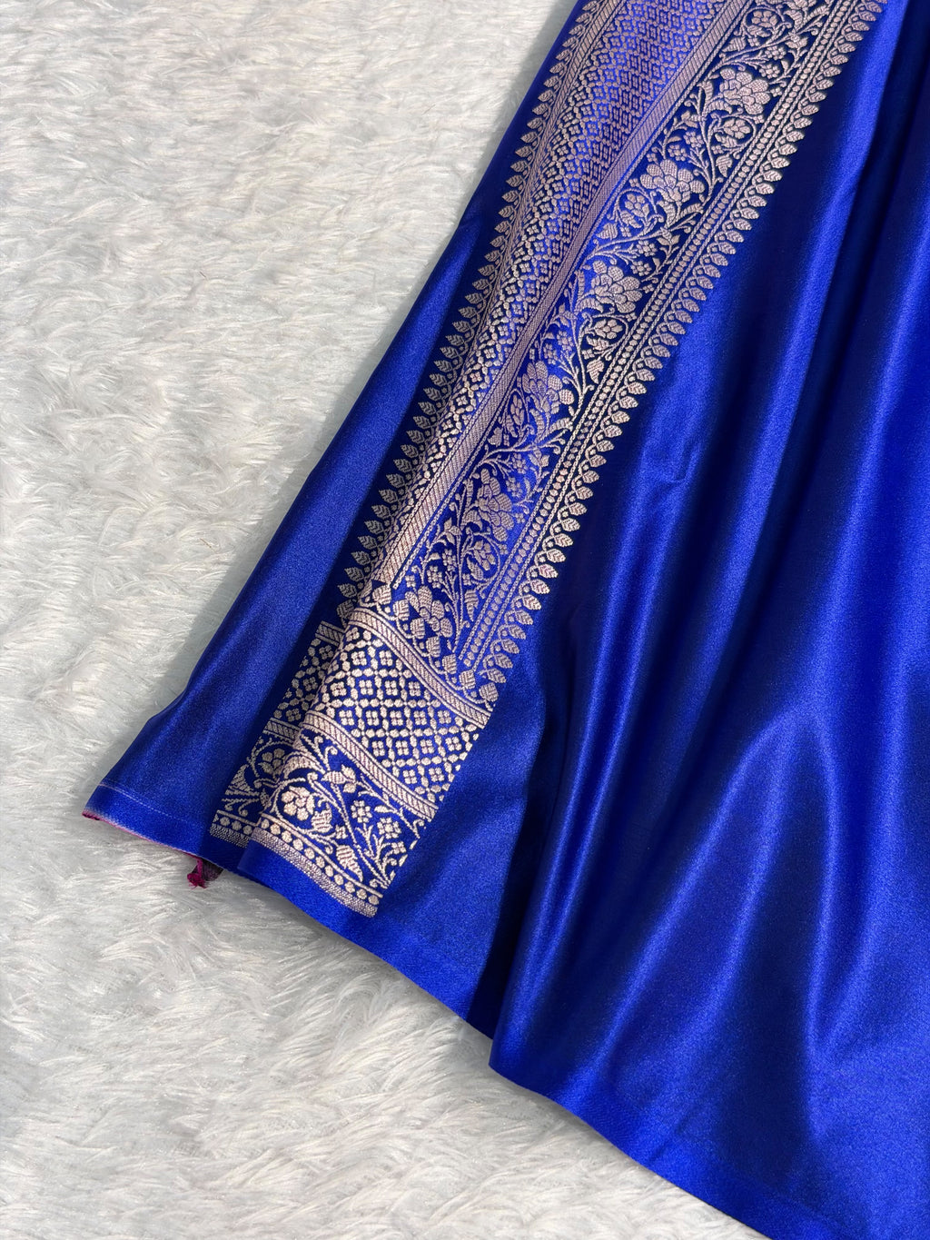 Banarasi Mashru Satin Silk Saree Boota Pattern Royal Blue Shades MSK15