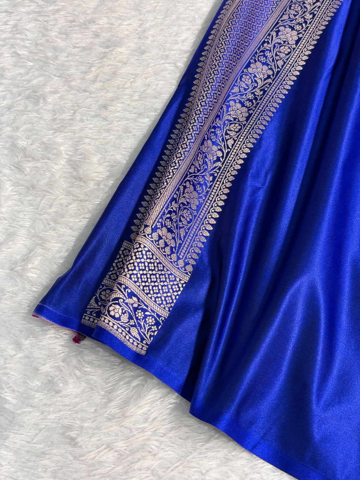 Banarasi Mashru Satin Silk Saree Boota Pattern Royal Blue Shades MSK15