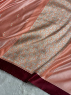 Banarasi Mashru Satin Silk Saree Booti Pattern In Peach Shades MSK42