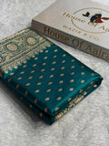 Banarasi Satin Silk Saree Booti Pattern in Deep Teal Shades SS03