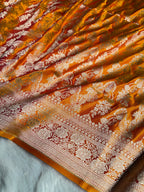 Banarasi Satin Katan Silk Saree Jaal Pattern in Mustard Shades SK15