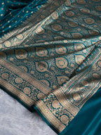 Banarasi Satin Silk Saree Booti Pattern in Deep Teal Shades SS03