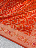 Banarasi Pure Katan Silk Saree with Minakari Jaal Pattern in Orange Shades PKM11