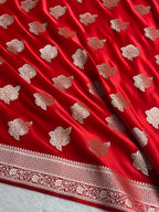 Banarasi Mashru Satin Silk Saree Boota Pattern Red Shades MSK15
