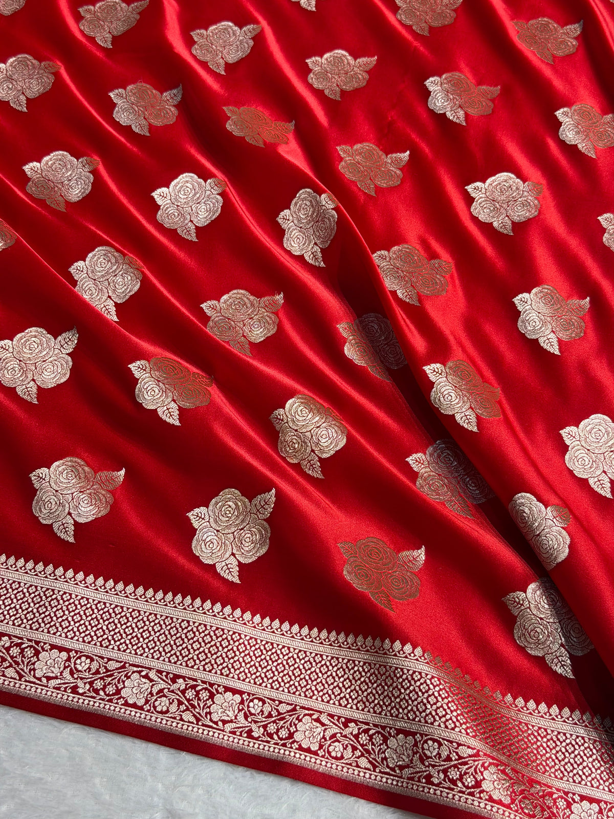 Banarasi Mashru Satin Silk Saree Boota Pattern Red Shades MSK15
