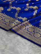Banarasi Satin Silk Saree Cross Pattern in Royal Blue Shades SS07