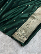 Banarasi Mashru Satin Silk Saree Tanchoi Pattern In Bottle Green Shades MSK36