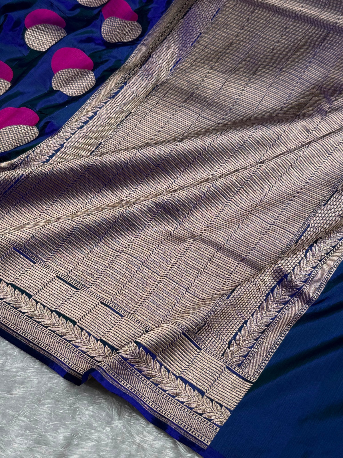 Banarasi Pure Katan Silk Saree with Minakari Ball Boota Pattern in Cross Purple Shades PKM08