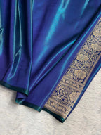 Banarasi Satin Silk Saree Jaal Pattern in Peacock Shades SS12