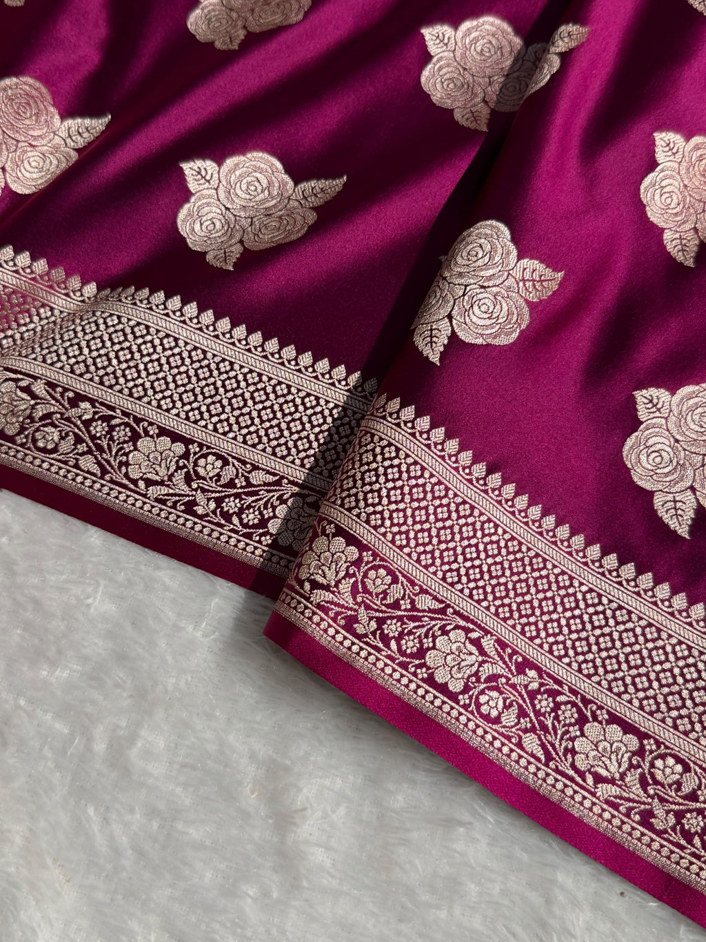 Banarasi Mashru Satin Silk Saree Boota Pattern Wine Shades MSK15