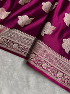 Banarasi Mashru Satin Silk Saree Boota Pattern Wine Shades MSK15