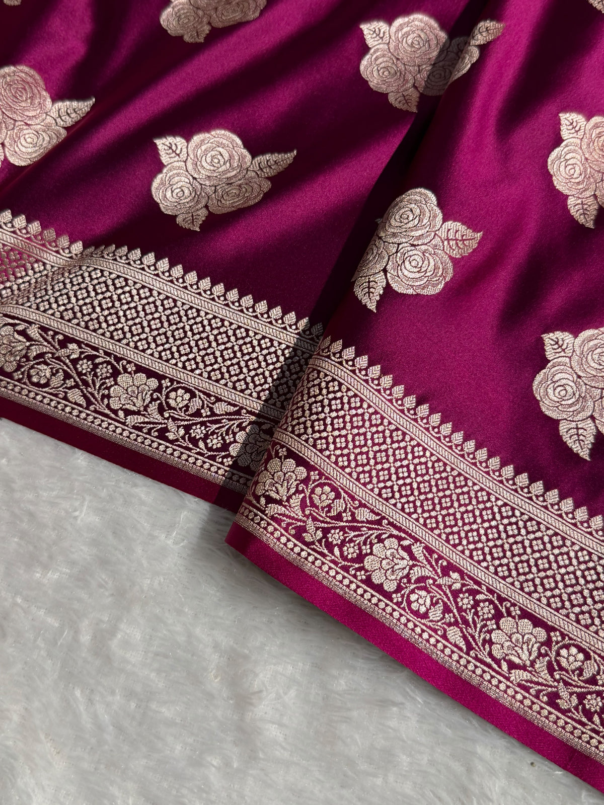 Banarasi Mashru Satin Silk Saree Boota Pattern Wine Shades MSK15