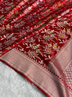 Banarasi Mashru Satin Silk Saree Floral Minakari Jaal Pattern In Red Shades MSC09
