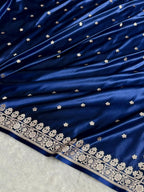 Banarasi Mashru Satin Silk Saree Booti Pattern Navy Blue Shades MSK14