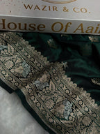 Banarasi Satin Katan Silk Saree Minakari Boota Pattern in Bottle Green Shades SK07