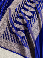 Banarasi Mashru Satin Silk Saree Booti Pattern Royal Blue Shades MSK18
