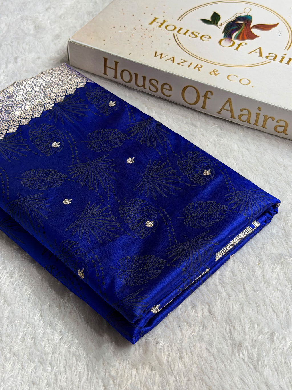 Banarasi Mashru Satin Silk Saree Tanchoi Pattern Royal Blue Shades MSK35