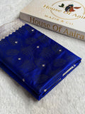 Banarasi Mashru Satin Silk Saree Tanchoi Pattern Royal Blue Shades MSK35