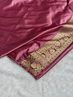 Banarasi Mashru Satin Silk Saree Floral Plain Body Pattern In Mauve Pink Shades MSC08