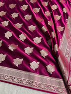 Banarasi Mashru Satin Silk Saree Boota Pattern Wine Shades MSK15