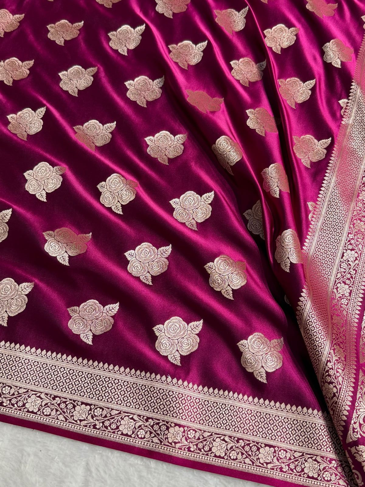Banarasi Mashru Satin Silk Saree Boota Pattern Wine Shades MSK15